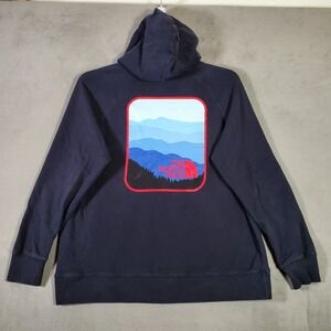 The North Face Hoodie Womens L‎ Navy Blue Mountain Double Sided Logo Outdoor